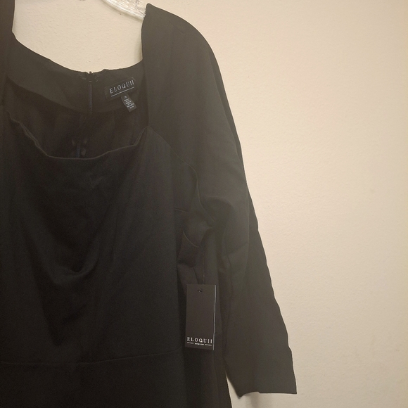 Eloquii Square Neck Mini Skater Dress 28 Plus Size Short Black Fit Flare Dress - Picture 6 of 11